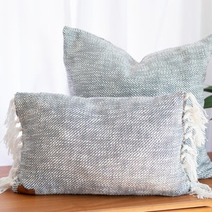 April Throw Pillow, Blue Textured Woven image 1