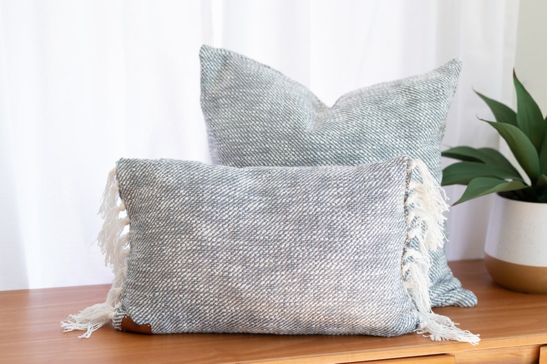 April Throw Pillow, Blue Textured Woven image 1