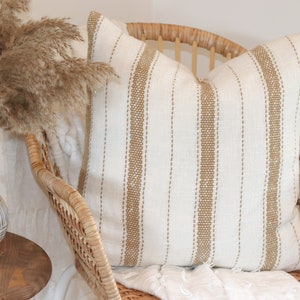 Sophia Throw Pillow, Terracotta and Ivory Stripe