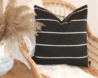 Laura Throw Pillow, Black with White Stripe