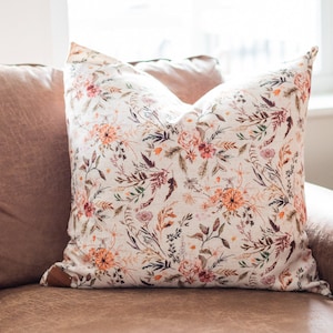 Bernstein Dekokissen, Elfenbein und Pfirsich Floral