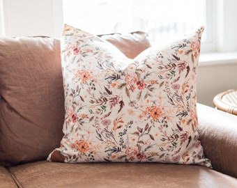 Amber Throw Pillow, Ivory and Peach Floral