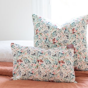 Hannah Throw Pillow, Cream and Rose Floral