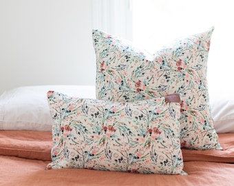 Hannah Throw Pillow, Cream and Rose Floral