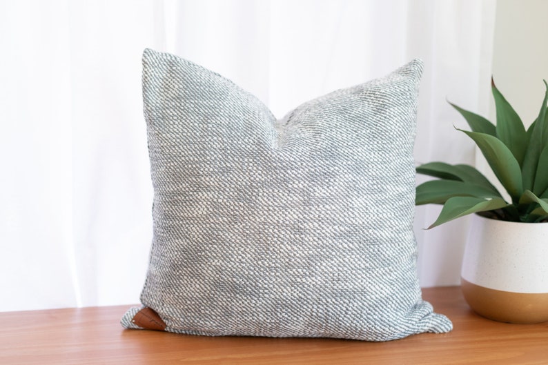 April Throw Pillow, Blue Textured Woven image 7