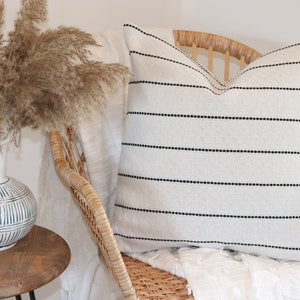 Avery Throw Pillow, White with Black Stripe