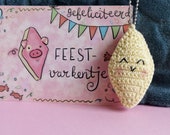 Bacon crochet keychain + matching card 'Congratulations party piggy' / birthday gift / cute / pig / sweet