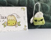 Crochet tea bag + matching card (3 options!) 'Catch up?' / 'Make tea?' / 'Time for a cup of tea?'