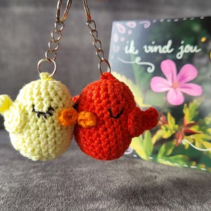 Gehaakte magnetische vogeltjes + wenskaart 'Ik vind jou bijzonder' / valentijn / sleutelhangers / handgemaakt cadeautje