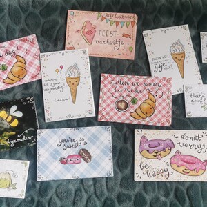 Set van 5 unieke kaarten naar keuze / Verjaardag / uitnodiging / eigen ontwerp / blijmaker / cadeautje