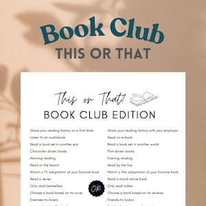 Book Club This or That Game, Book Club Icebreaker, Would You Rather Game for Readers, Adult Book Club Activity Printable, Instant Download