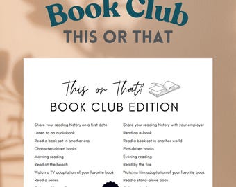 Juego del club de lectura Esto o aquello, juego para romper el hielo en el club de lectura, juego ¿Qué preferirías? para lectores, actividad imprimible del club de lectura para adultos, descarga instantánea