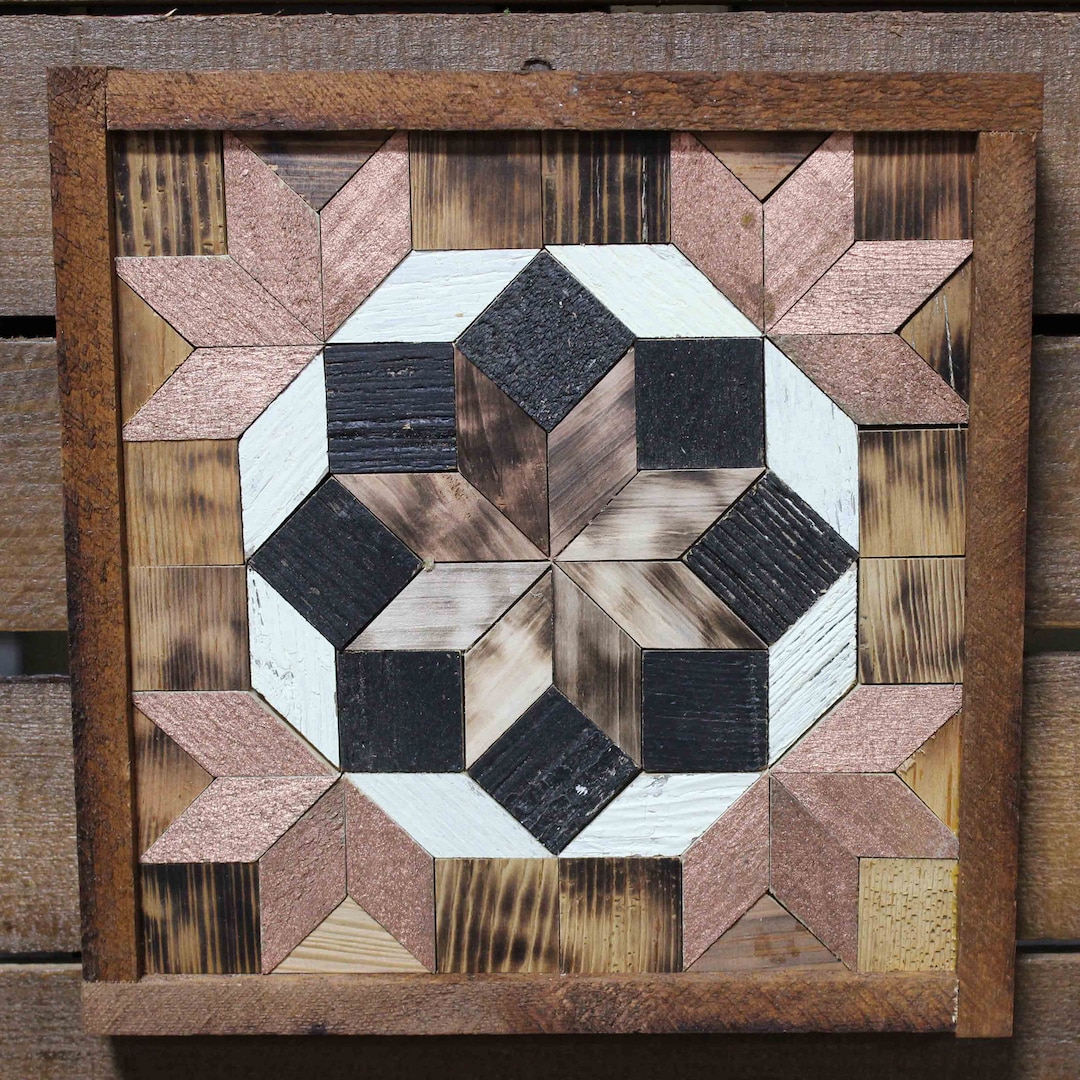 Amish Barn Quilt Wall Art 10.5 X 10.5 Metallic Copper and Black