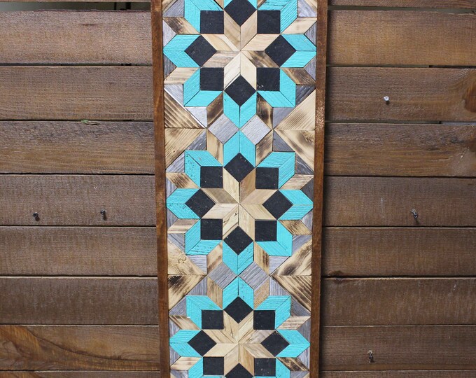 Amish Barn Quilt Wall Art 30 X 10.5 Turquoise and Black - Etsy