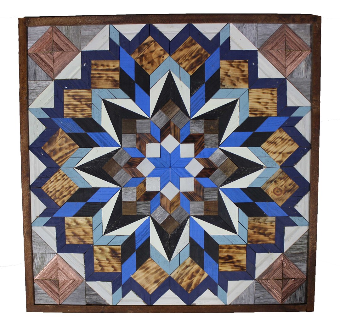 Amish Barn Quilt Wall Art 3 by 3 Large Bright Blue Flower - Etsy