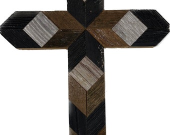 Amish Barn Quilt Wall Art 9.5"W x 10.5"L x 1" Cross: Black & Brown