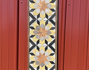 Amish Barn Quilt Wall Art 30 x 10.5 Black and Yellow Flowers