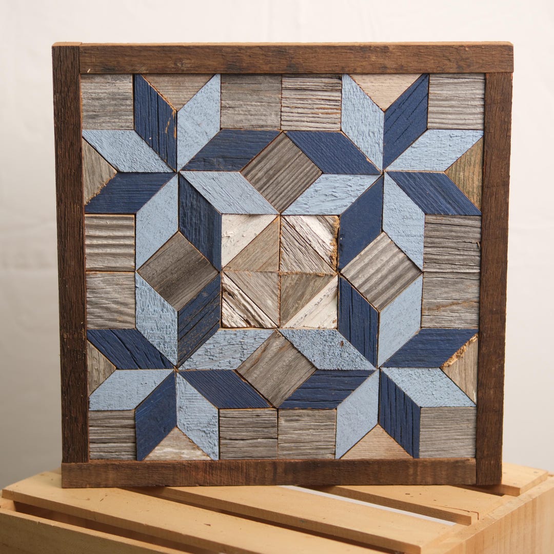 Amish Reclaimed Wood Barn Quilt Wall Art 10.5 X 10.5 Blue Stars - Etsy