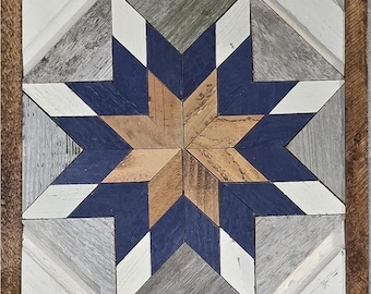 Amish Barn Quilt Wall Art 30 x 10.5 Blue and White Stars