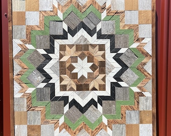Amish Barn Quilt Wall Art 30,5 mal 30,5 Große grüne, weiße und natürliche Blume