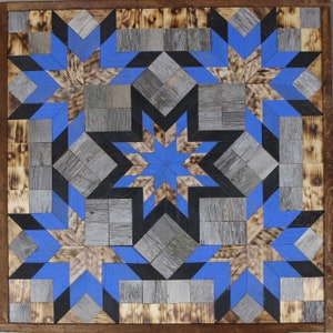 Amish Barn Quilt Wall Art 30.5 by 30.5  Large Cobalt Blue and Black Starburst