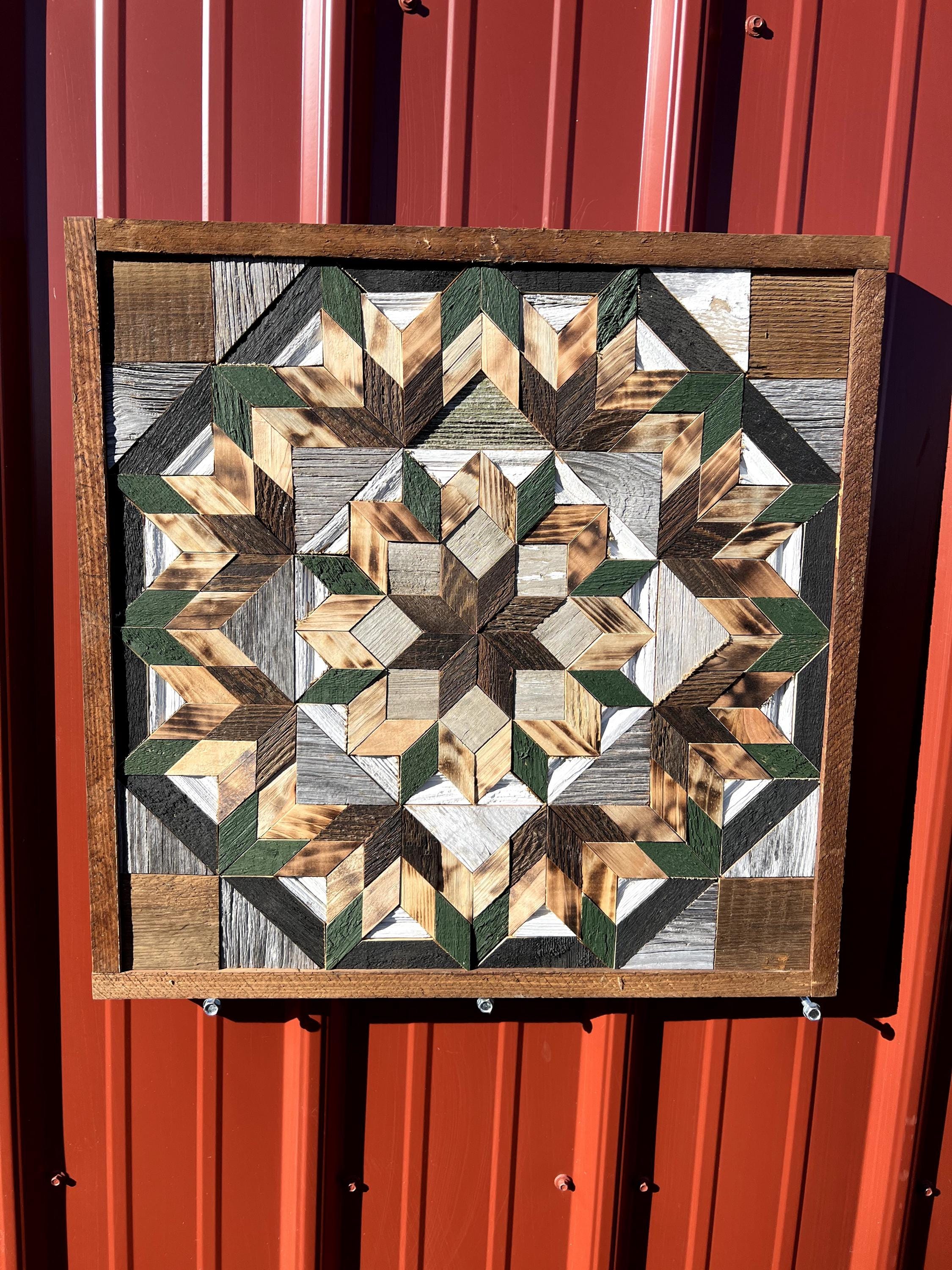 Amish Reclaimed Wood Barn Quilt Wall Art 20.5 X 20.5 Green and Neutral ...