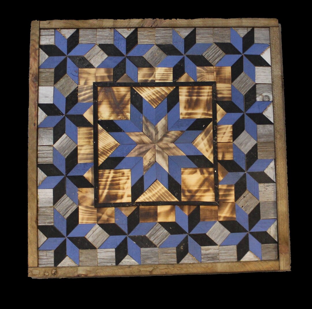 Amish Barn Quilt Wall Art 20.5 X 20.5 Blue Star Border - Etsy