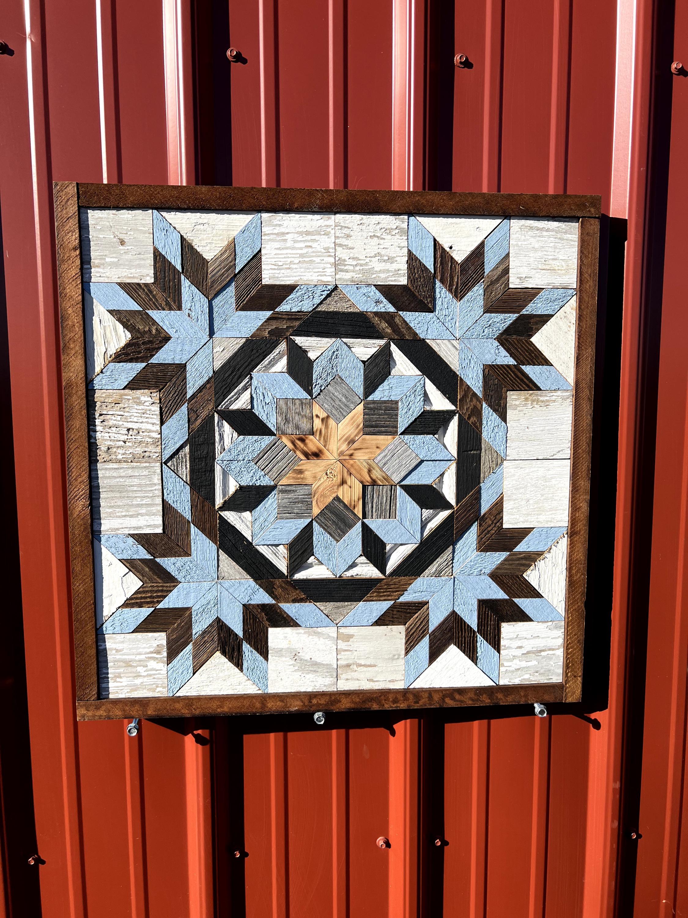 Amish Reclaimed Wood Barn Quilt Wall Art 20.5 X 20.5 Blue and Natural ...