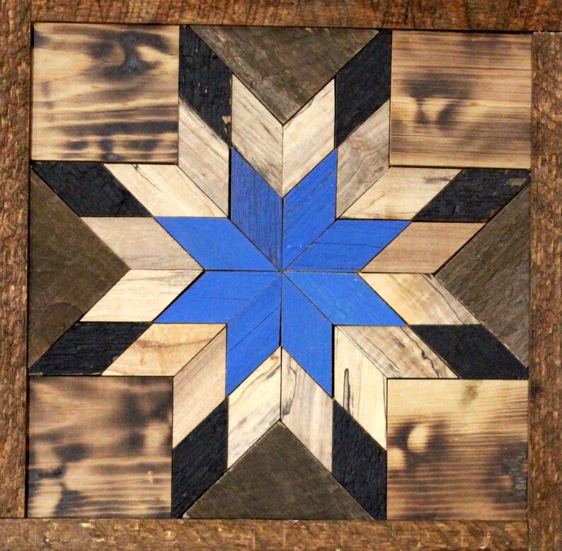 Amish Barn Quilt Wall Art 10.5 X 10.5 Blue and Black Star Etsy