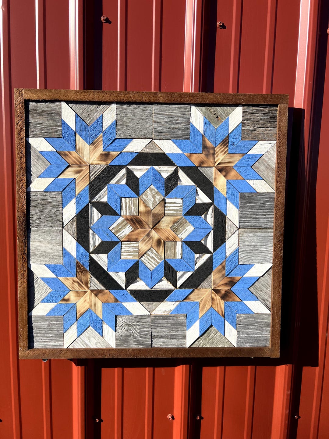 Amish Reclaimed Wood Barn Quilt Wall Art 20.5 X 20.5 Blue and Neutral ...