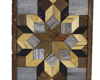 Amish Barn Quilt Wall Art 30 x 10.5 Brown and Black Flowers