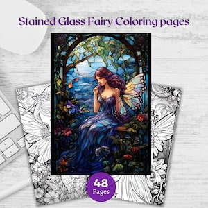 Libro da colorare per adulti/Pagine da colorare fantasy/Fogli da colorare fata/Arte fantasy/Download digitale/Download istantaneo/Vetro colorato CP01