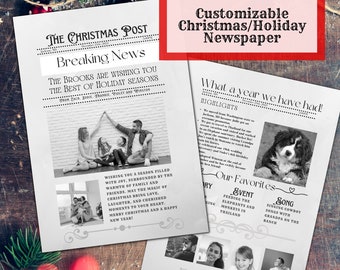 Christmas Newsletter Template | New Year’s, Holiday Newsletter | Newspaper Christmas Template| Family Year In Review | Canva Template NP08