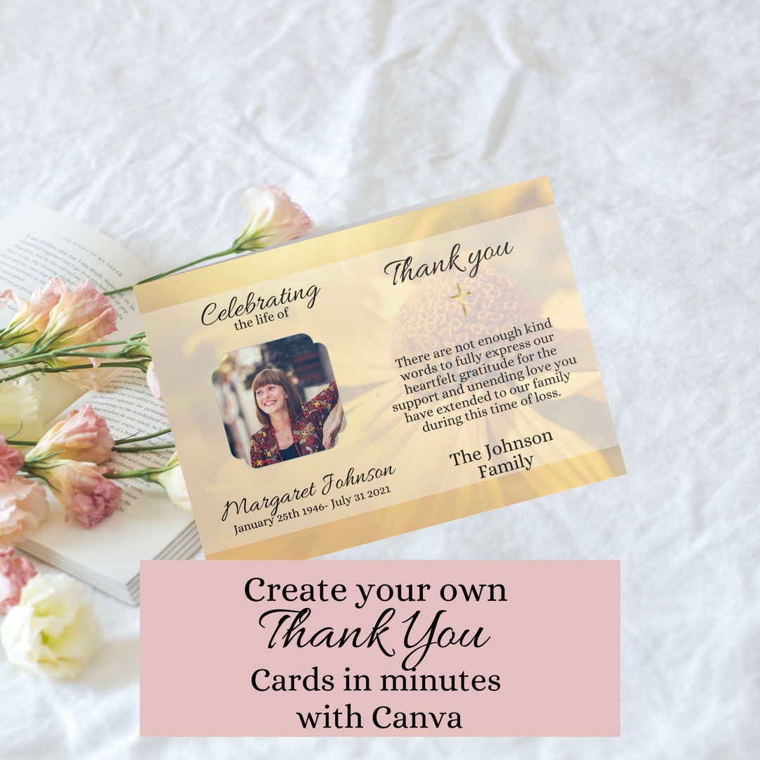 Funeral Thank You Template Canva Funeral Printable Editable Memorial 