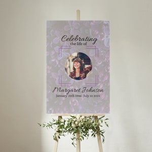 Modèle de signe funéraire, Canva imprimable, nécrologie modifiable, en mémoire aimante, perte de mère, perte de père, célébration de la vie Lilas SG06