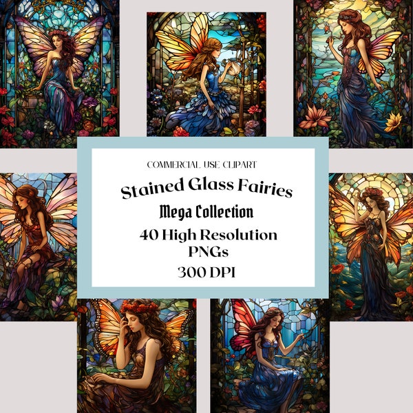 Stained Glass Fairies Clipart | Digital Download | Free Commercial Use | Instant Download | Sublimation crafts design | Clipart PNG |  SGC01