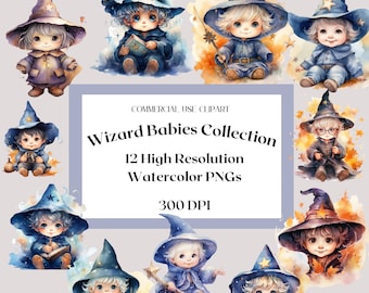Imágenes PNG mágicas de bebés magos en acuarela (descarga instantánea)