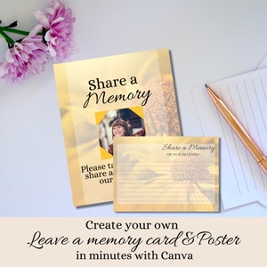 Funérailles Partagez un modèle de mémoire, Canva Funeral Printable, Carte mémoire modifiable, Affiche de mémoire aimante, Perte de mère, Perte de père SH07
