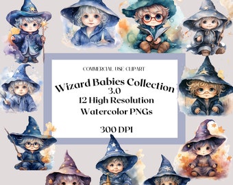 Clipart de Bebés Magos en Acuarela / Revelación de Género, Baby Shower (Descarga Instantánea)