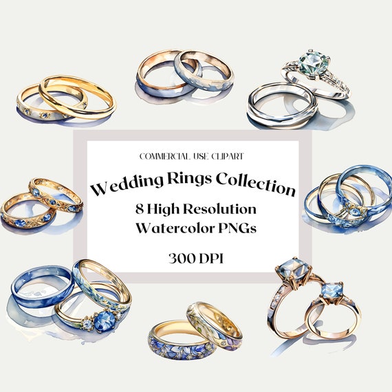 Watercolor Wedding Rings Clipart, Bridal, Bachelorette
