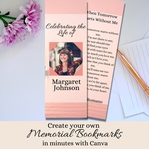 Modèle de signet funéraire, Canva Funeral imprimable, souvenir commémoratif modifiable, En mémoire aimante, Perte de mère, Perte de père Coral BM08