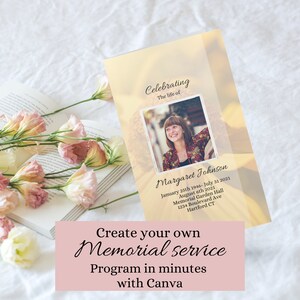 Modèle de programme funéraire, funérailles Canva funéraires imprimables, modifiables Bi-Fold nécrologie, en mémoire aimante, perte de mère, perte de père FP07