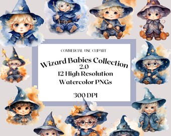 Clipart de Bebés Magos en Acuarela / Revelación de Género, Baby Shower (Descarga Instantánea)