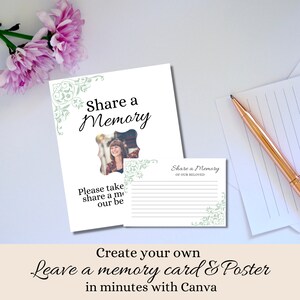 Funérailles Partagez un modèle de mémoire, Canva Funeral Printable, Carte mémoire modifiable, Affiche de mémoire aimante, Perte de mère, Perte de père SH01