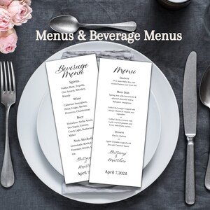 Minimalistische Hochzeitsmenüvorlage, Abendmenü, druckbar, digitaler Download, Empfang Abendmenü bearbeitbar, Getränkekarte | Weinkarte MB04
