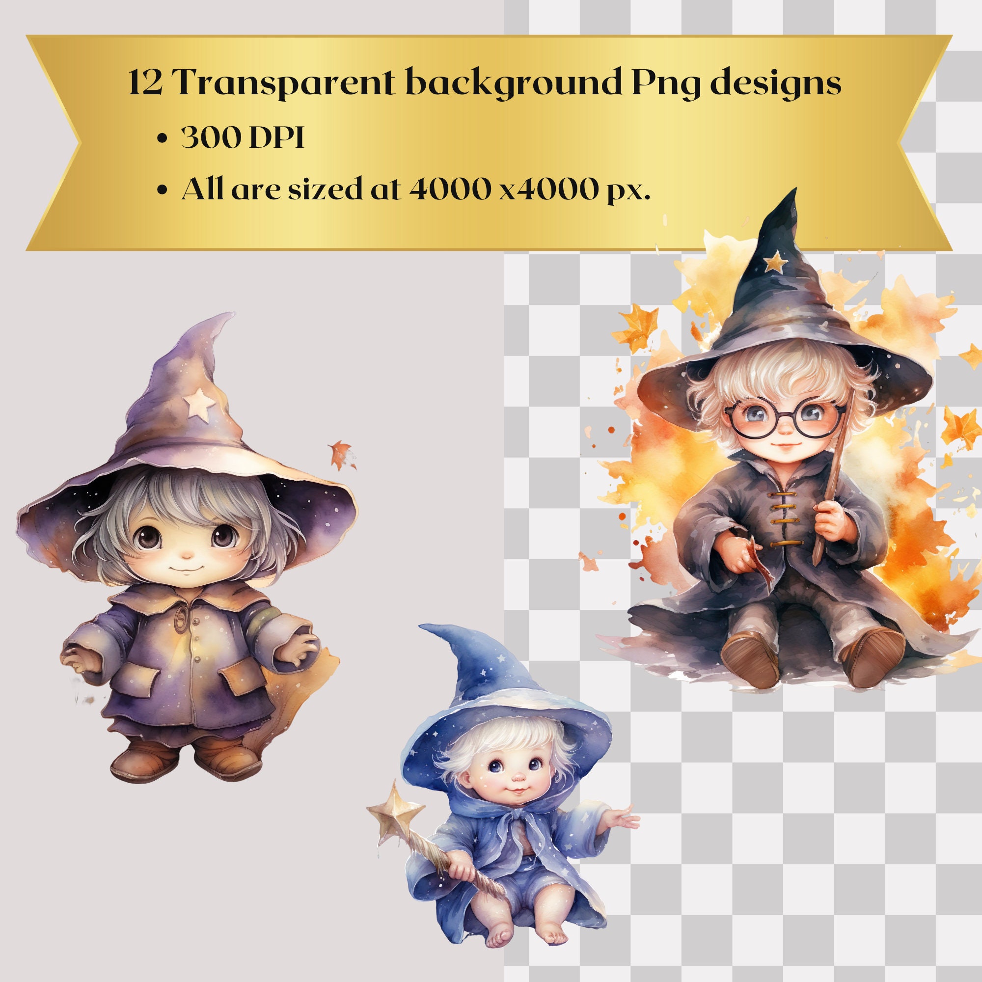 Watercolor Wizard Babies Clipart | Magical PNG Images (instant Download ...