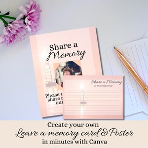Funérailles Partagez un modèle de mémoire, Canva Funeral Printable, Carte mémoire modifiable, Affiche de mémoire aimante, Perte de mère, Perte de père SH08