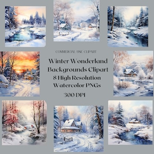 Landscape Clipart, Watercolor Forest Invitation, Greenery PNG Digital Download, Winter printable scrapbook background, print-on-demand CA05