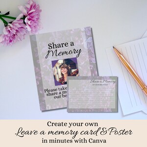 Funérailles Partagez un modèle de mémoire, Canva Funeral Printable, Carte mémoire modifiable, Affiche de mémoire aimante, Perte de mère, Perte de père SH06