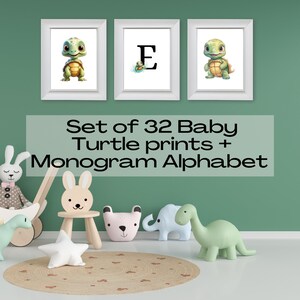 Turtle Nursery Print Set,Monogram Nursery Art, Nursery Decor, Monogram Wall Decor,Playroom Wall Art,Cute Baby Turtles Print ,Green NP10